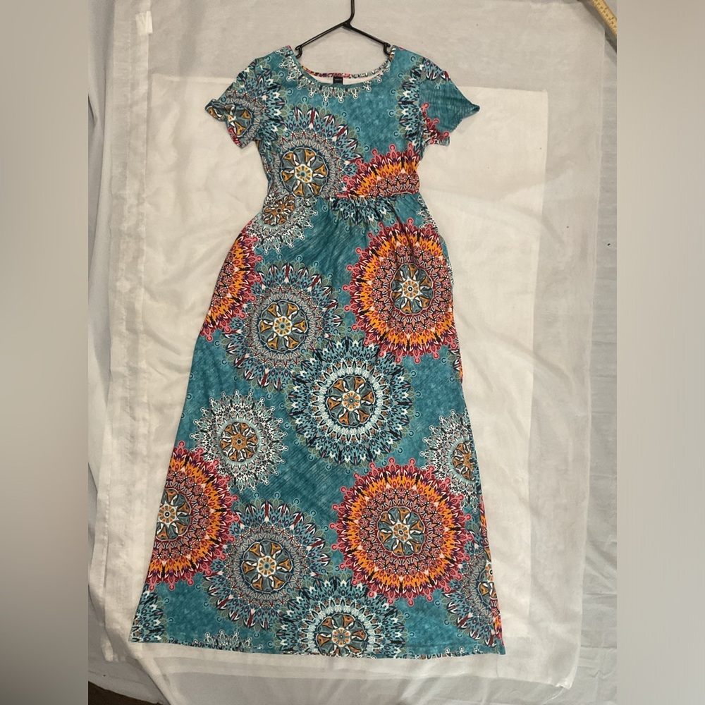 NWOT Empire Waist Short Sleeve Long Dress Pockets Summer Floral Maxi Dress - Picture 4 of 13